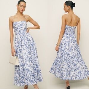 Reformation Blue and White Floral Midi Dress